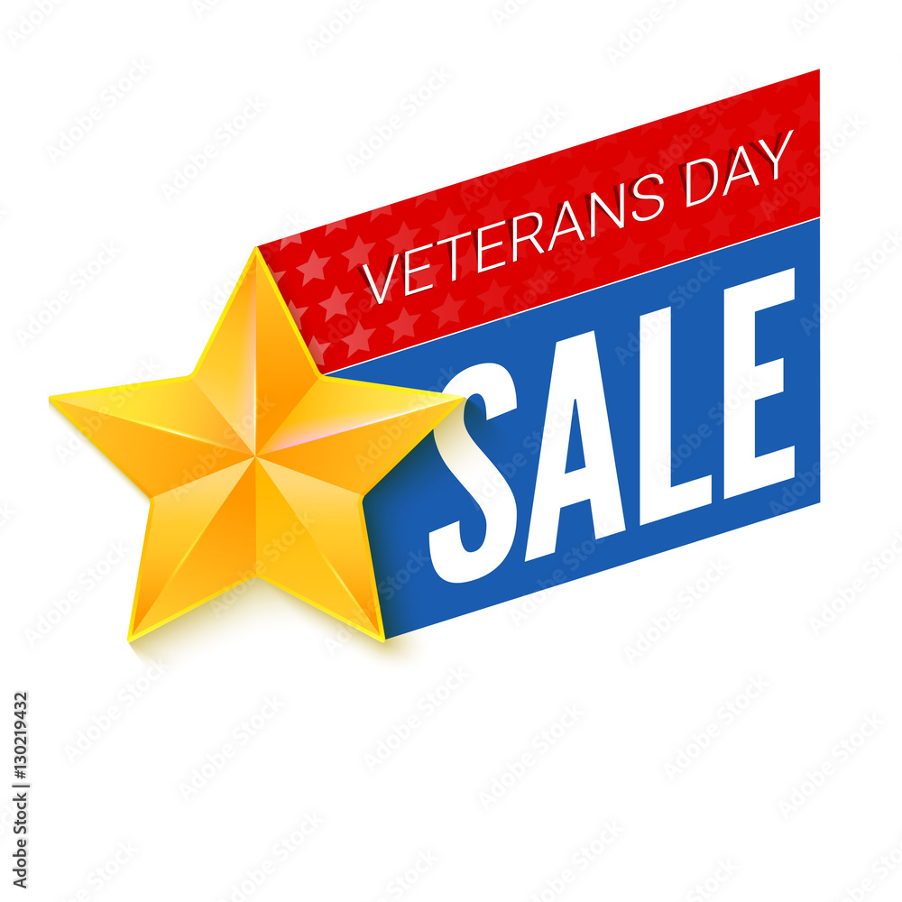 Veterans day sale. Sticker, banner, national holiday template Vector