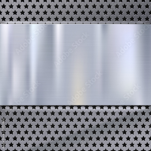 Metal plate over grate texture, stainless steel metal with place for your text, vector illustration. Technological background for garages, auto shops and just creativity