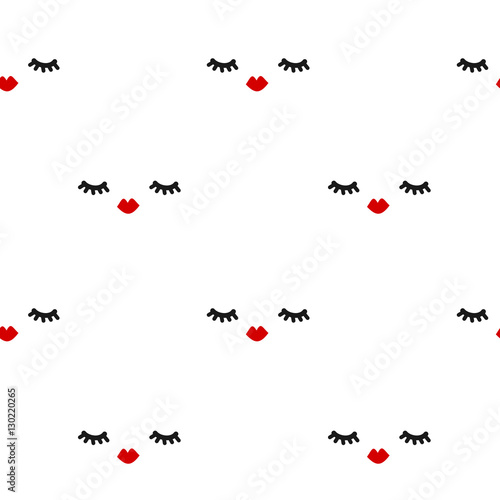 cute seamless vector pattern background illustration with eyelashes and red lips

