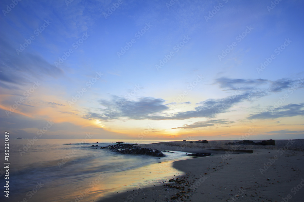 landscape of sea and sky at dawn ; Songkhla Thailand (slow shutter speeds)