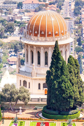 Shrine of Bab against skyline background. Haifa, Israel. photo