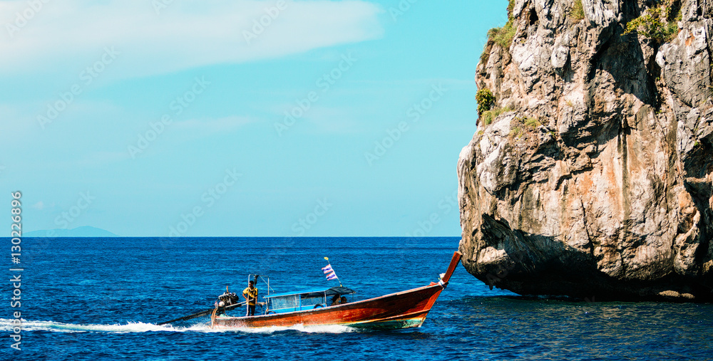 Longtrail boats on Koh Phi Phi islands in andaman sea, Phuket,