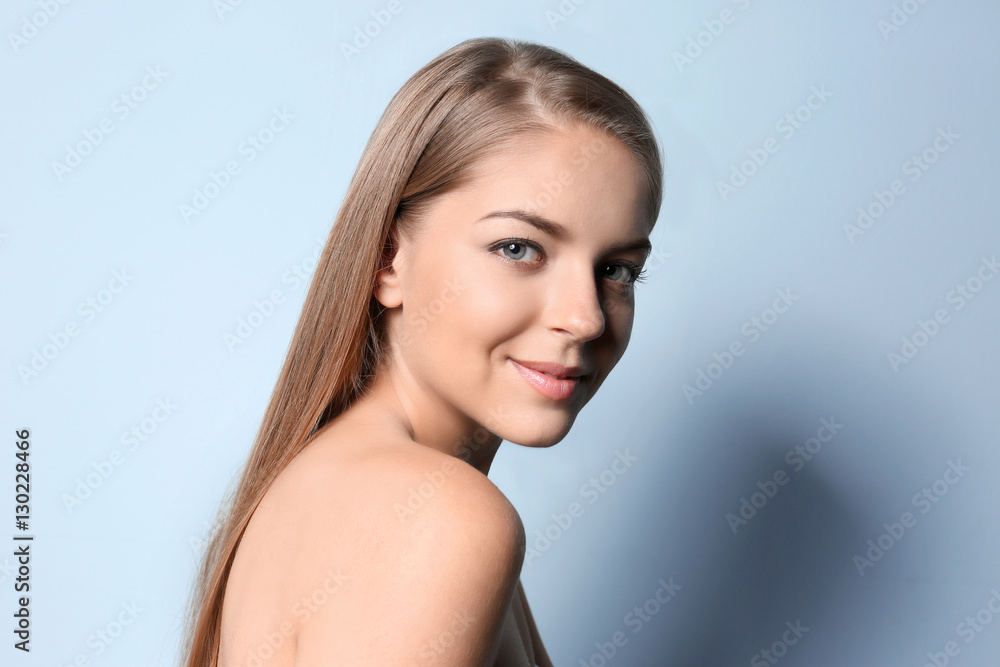 Beautiful young woman on color background Beautiful young woman on color background
