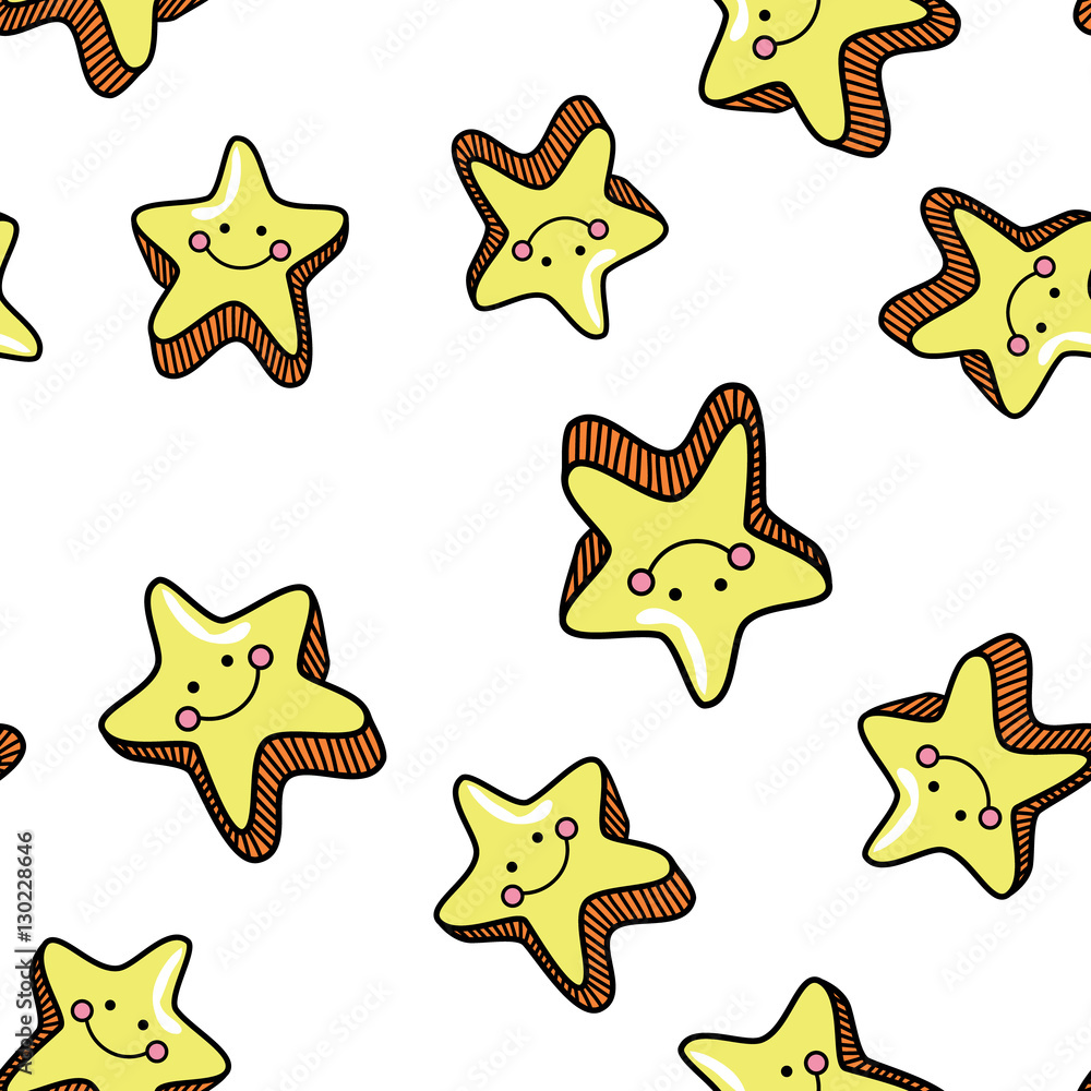 Seamless pattern with cute smiling stars on whute background. Seamless pattern with cute smiling stars on whute background.