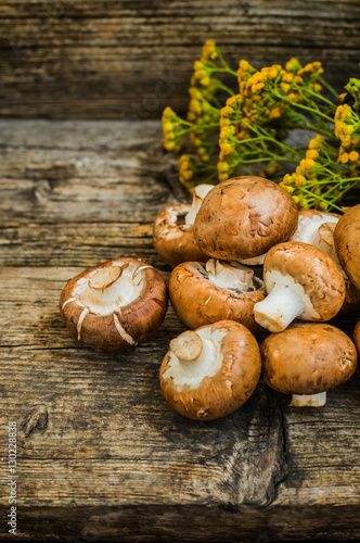 Royal champignons on a wooden background. Selective focus. Close-up