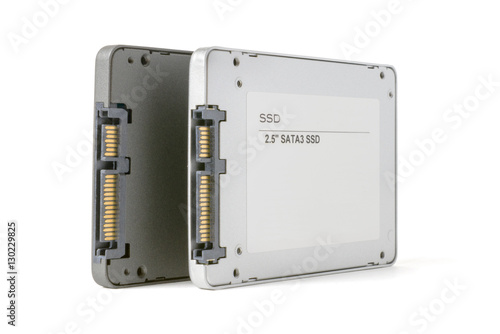 couple solid state SATA drives on the white background