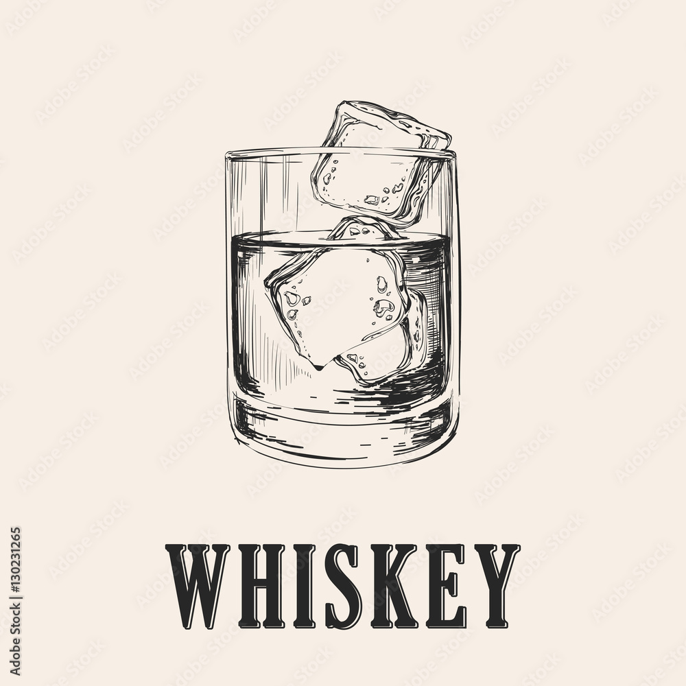 Whiskey Glass. Hand Drawn Drink Vector Illustration Stock Vector ...