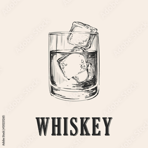 Wallpaper Mural Whiskey Glass. Hand Drawn Drink Vector Illustration