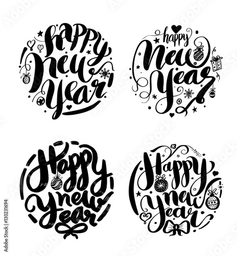 Happy New Year, lettering Greeting Card design circle text frame
