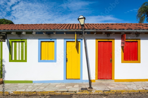 Colourful houses in the historic village of Pirenopolis, Goais, Brazil photo