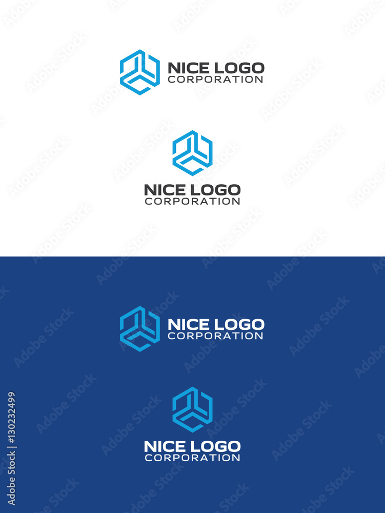 trio logo, abstract hexagon, modern hi-tech logotype