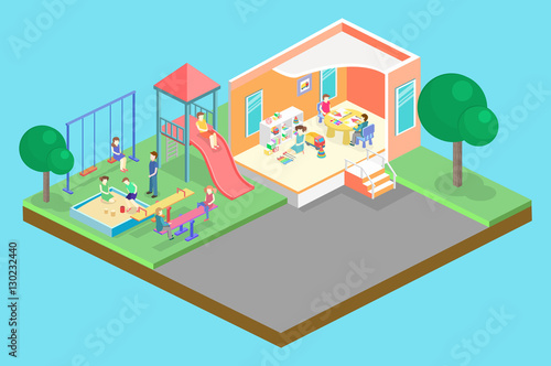 Isometric flat 3D concept web vector kids playground set.