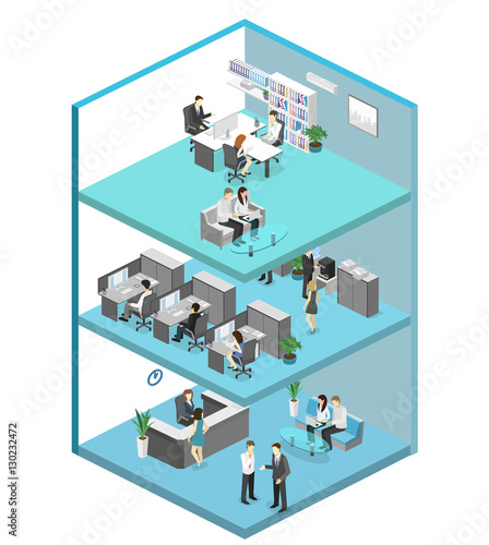 Isometric flat 3d abstract office floor interior offices