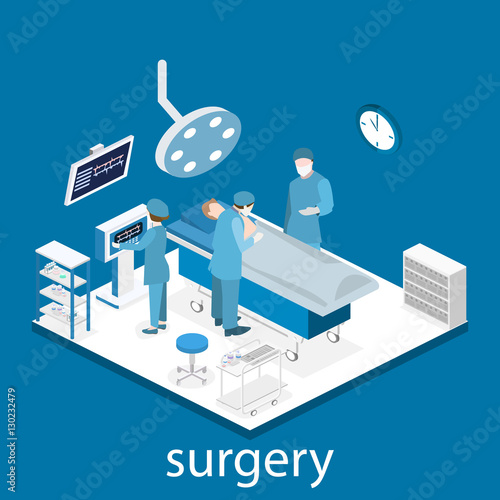 Isometric flat 3D concept vector interior of Surgery Department.