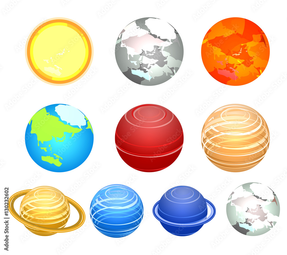 Isometric flat 3D vector solar system showing planets around sun Isometric flat 3D vector solar system showing planets around sun
