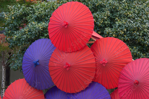 Japanese Umbrella and temple. 