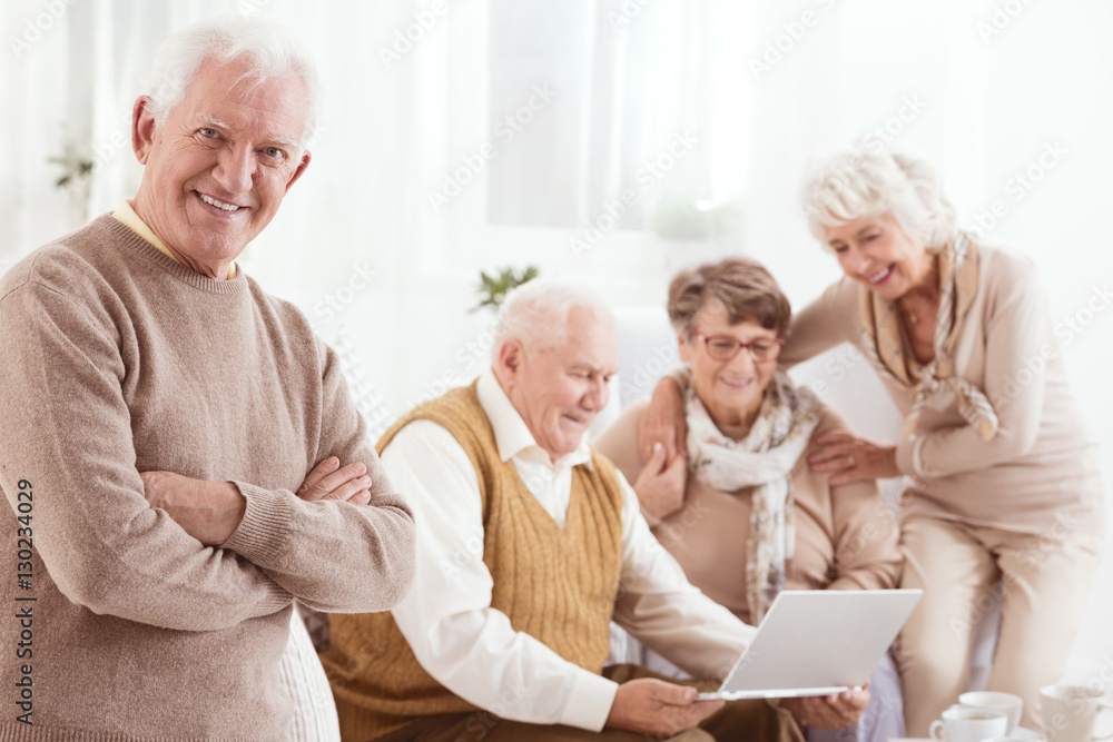 Happy senior man with friends Happy senior man with friends