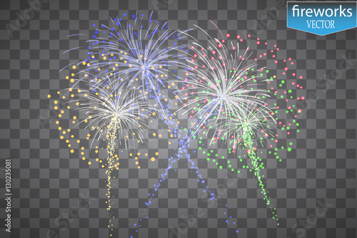 Fireworks, Salute on a Transparent Background Realistic Vector illustration for Your Design EPS10
