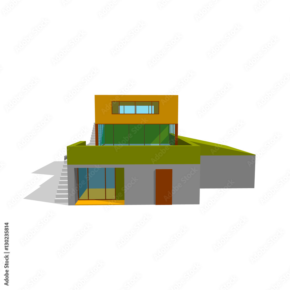 Modern house. Isolated on white. 3d Vector illustration.Front vi Modern house. Isolated on white. 3d Vector illustration.Front vi