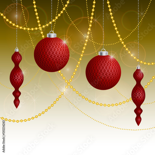 Red Christmas tree decorations on a gold background