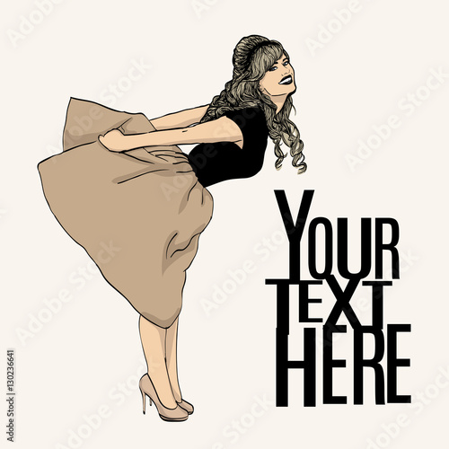 vector illustration of a woman in a retro style wearing a skirt and blouse. copy space