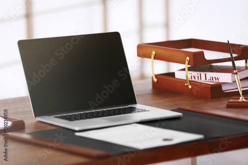 Notary  workplace with laptop
