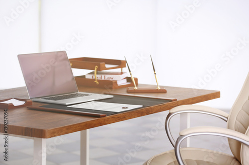 Notary  workplace with laptop