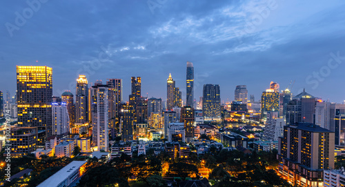 Bangkok city at sunset, Mahanakorn tower, Silom area, Thailand