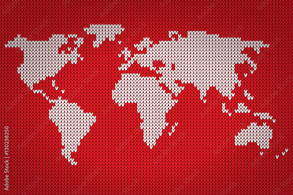 Naklejka premium Vector world map lovely knitting style