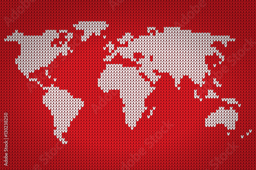Vector world map lovely knitting style