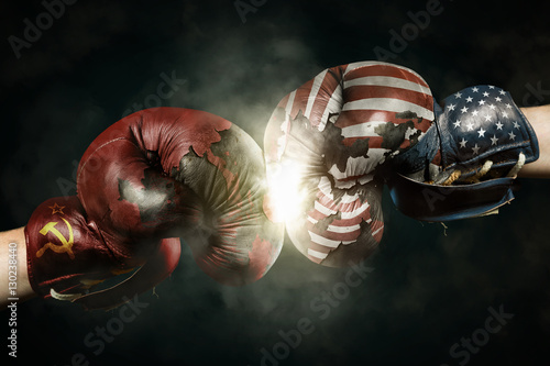 Obraz na płótnie Cold War between USA and Russia symbolized with Boxing Gloves