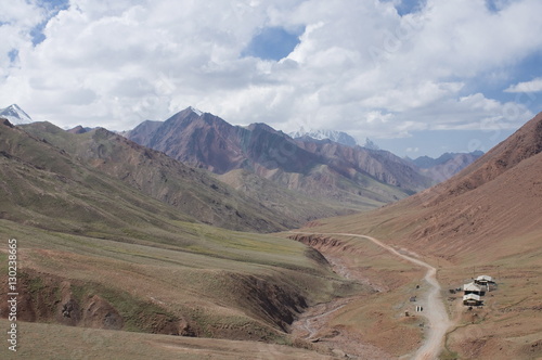 Border road between Tajikistan and Kyrgyzstan in the mountains, near Sary Tash, Kyrgyzstan photo