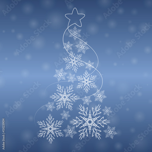 christmas tree of snowflakes, blue background