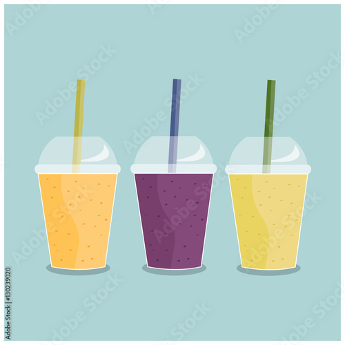 Vector illustration of Apricot, Blueberry and Pineapple Smoothie recipe with ingredients Set. 