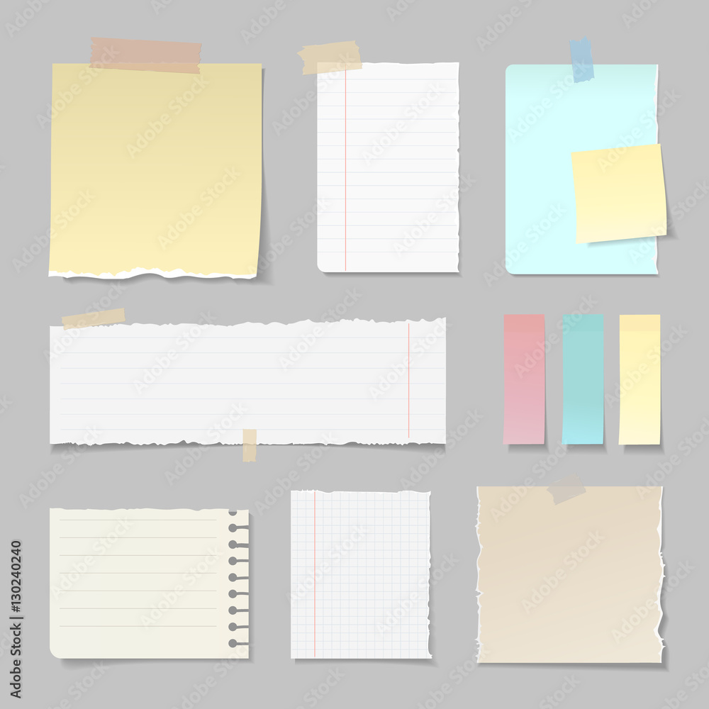 Torn paper banners lined clear vertical and horizontal set attached with sticky colorful tape isolated vector illustration Torn paper banners lined clear vertical and horizontal set attached with sticky colorful tape isolated vector illustration