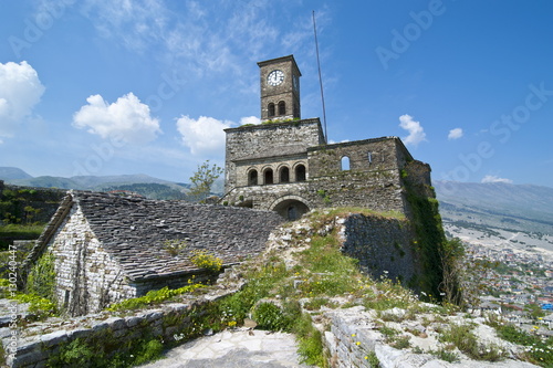 Clock tower in the citadel of Gjirokaster, Albania photo
