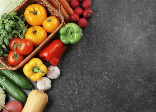 Fototapeta Naklejka Na Ścianę i Meble -  Fresh vegetables on color background
