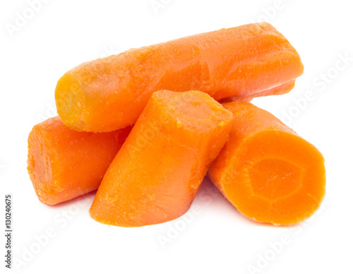 Pile of boiled peeled carrots isolated