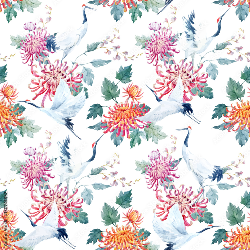 Watercolor cranes in Chinese style