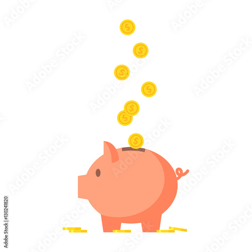Pig piggy bank with coins vector illustration 