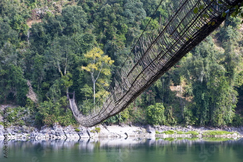 Giant bridge made from bamboo across the Siang River, near Along, Arunachal Pradesh