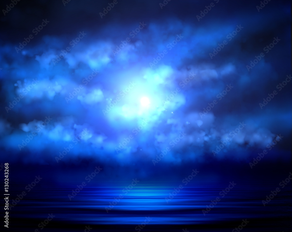 Night over the sea with moon and clouds Night over the sea with moon and clouds