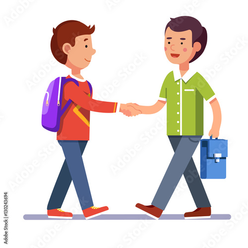 Two boys shaking hands making peace