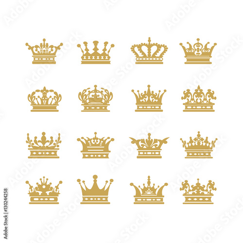Gold crown icons symbol set vector illustration