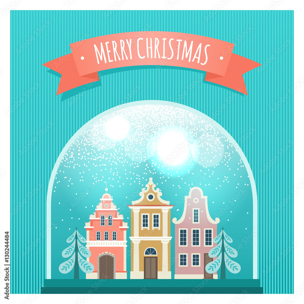 Template greeting cards and invitations. Merry Christmas! Snow globe