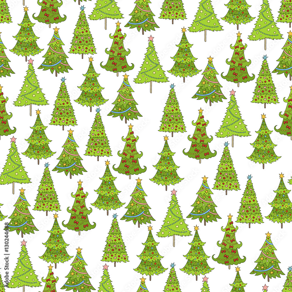Vector seamless pattern of christmas tree. Template for postcards, greetings, advertisements, covers, gift packaging, web design