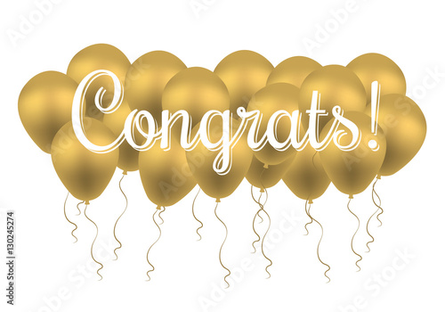 Congrats text. Congratulations Banner with golden Balloons. Win, Birthday Party, Sale, Opening, Holiday & Kid Design. Congrats premium Invitation, Banner Template. Lettering Typography. Greeting Card.