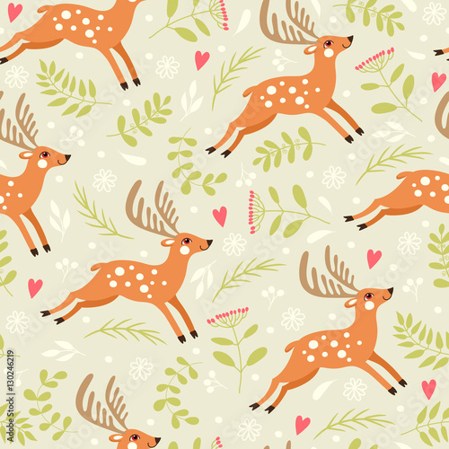 Seamless pattern with a deer. Freehand drawing