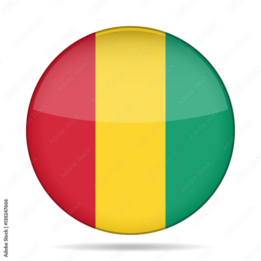 Flag of Guinea. Shiny round button.