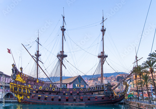 GENOA, ITALY - DECEMBER 6, 2016: Il Galeone Neptune pirate ship in Genoa, Italy.